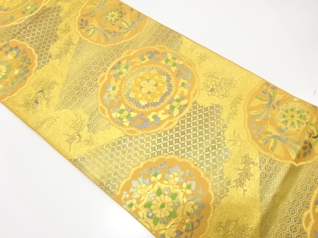 JAPANESE FUKURO OBI / WOVEN FLORAL PLANTS & FLOWER CREST